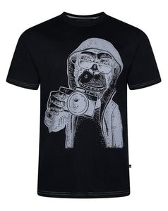 KAM Monkey Photographer Print T-Shirt Black 